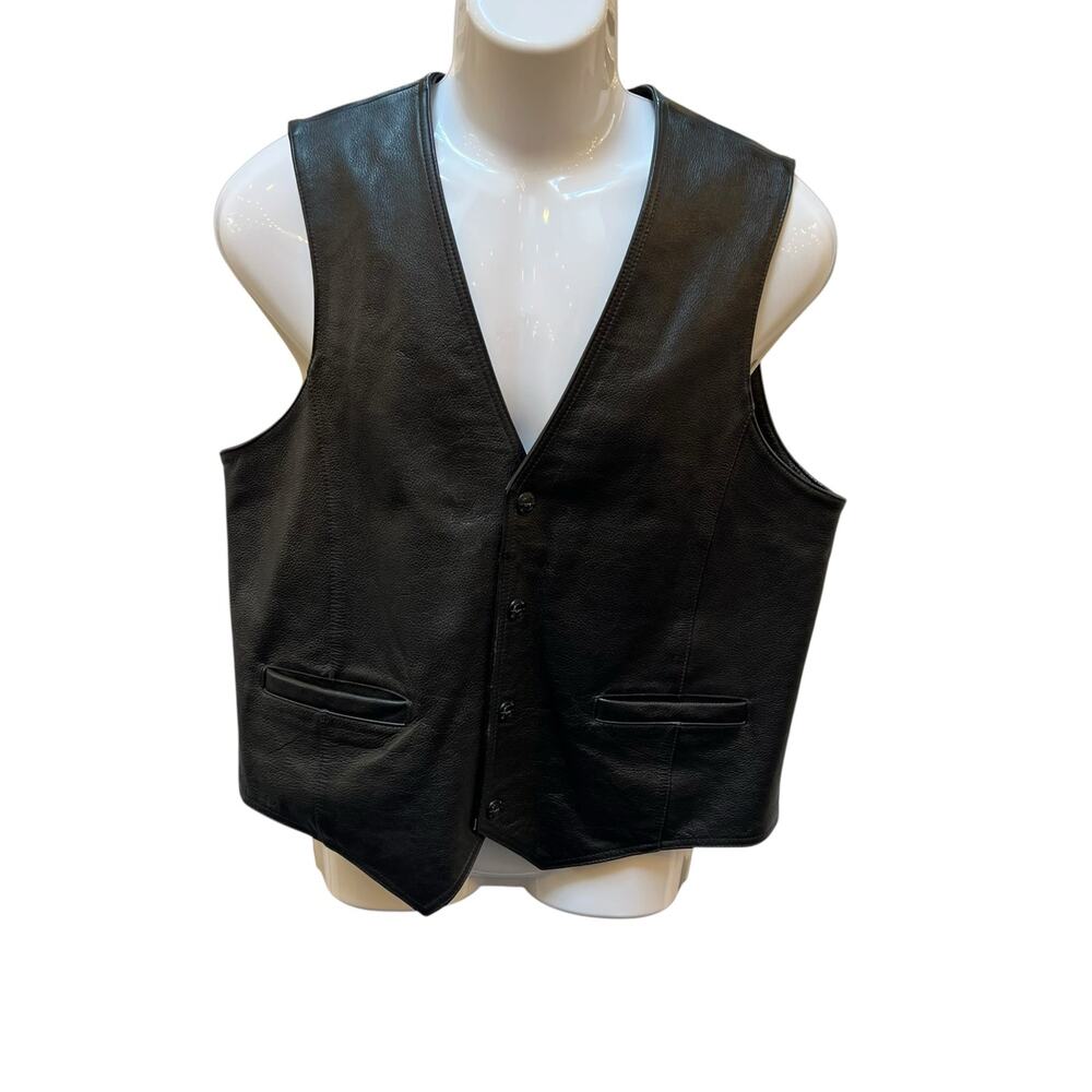Wilsons Black Genuine Leather Button Front Vest Biker Motorcycle Men’s M